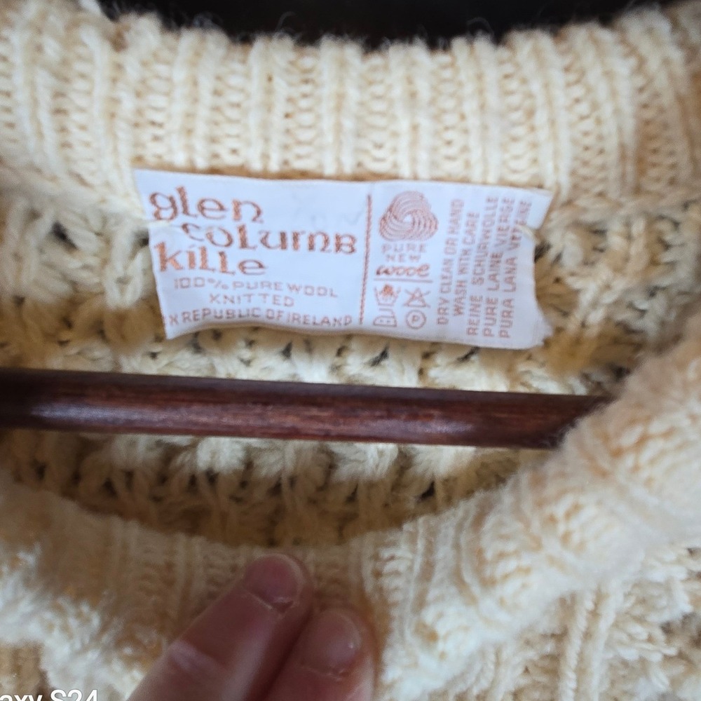 Glen Columkille Wool Knit Sweater Cream Aran‎ Cable Knit Crew Neck Ireland - Picture 5 of 5